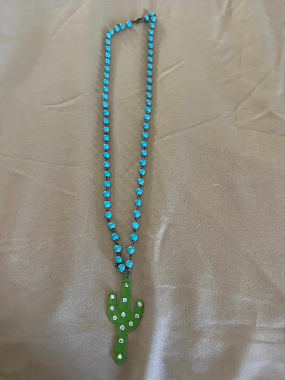 **BUNDLE 3 ITEMS FOR $10!!! Turquoise Beaded Necklace with Rhinestone cactus